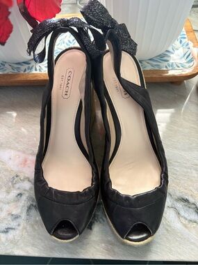 Coach Maritza Black Peep-Toe Espadrilles
